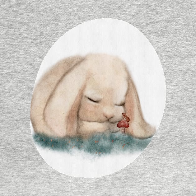 Naptime Spring Baby Bunny Mini Lop Recap Mushroom mouse Friend by penandbea